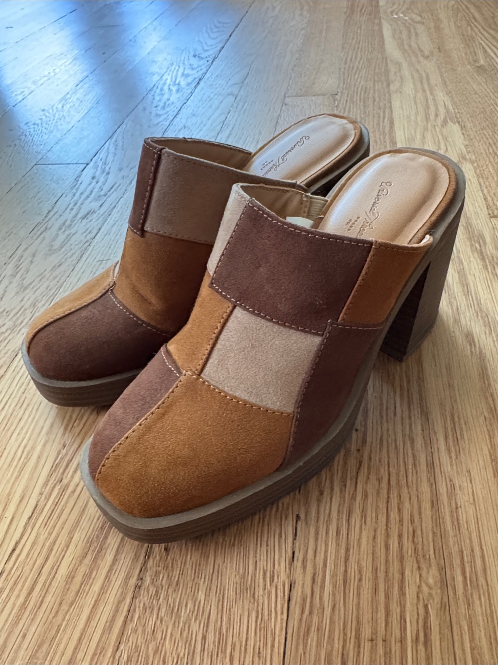 Universal Thread Patchwork Suede Platform Mules - Brown & Tan